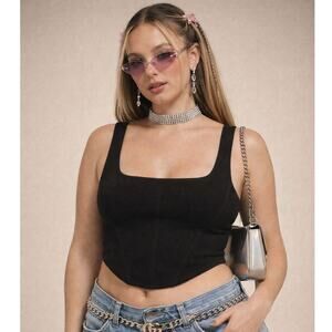 House of Harlowe 1960 Knit Corset Tank Top Black Size Large